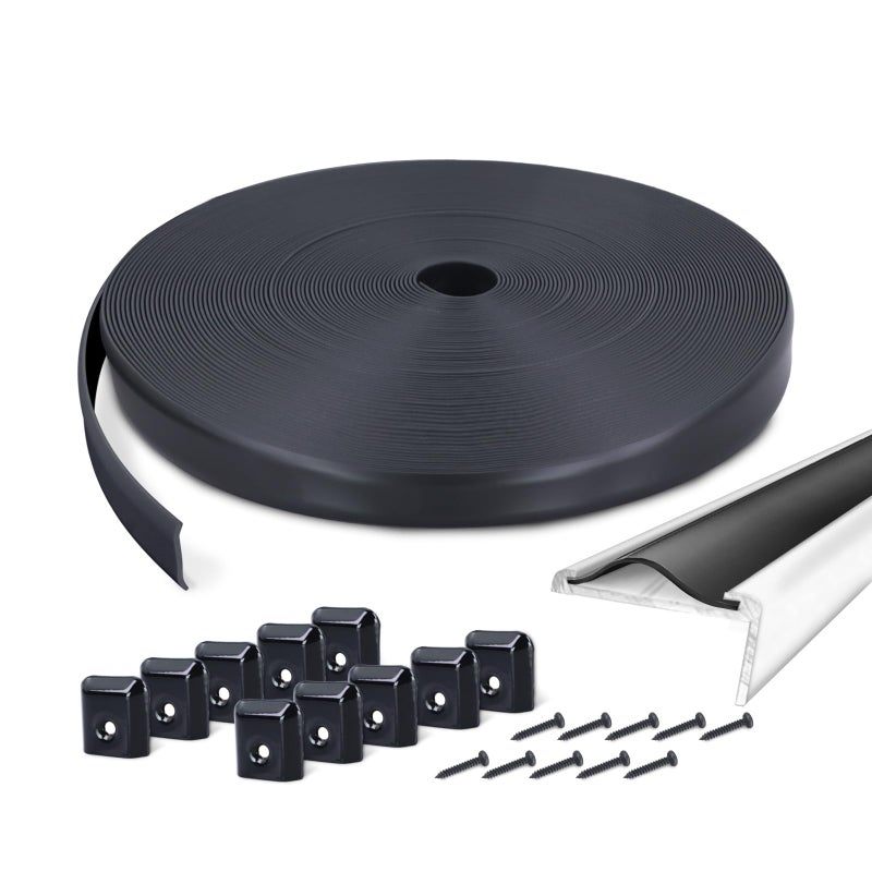 1 RV Trim Molding Insert with Flat Metal End Caps RV Screw Cover Trim Vinyl RV Corner Molding Weather Stripping Roof Gutter Trim Exterior for RV Camper Travel Trailer Black 100FT  1 Wide
